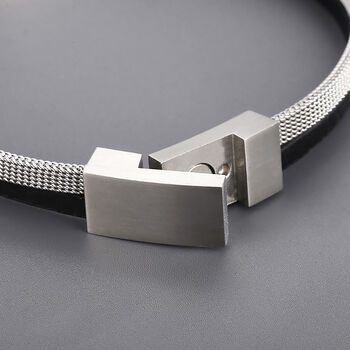 Double Banded Steel And Leather Bracelet | Men's Gift, 11 of 11