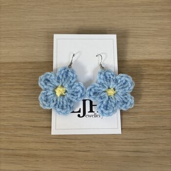 Handmade Crochet Forget Me Not Earrings: Surgical Steel, 2 of 11