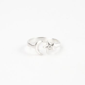Adjustable Silver Moon And Star Ring, 2 of 5
