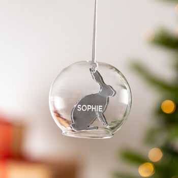 Personalised Arctic Hare Glass Dome Bauble, 2 of 4