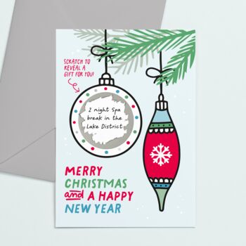 Bauble Scratch Off Surprise Gift Christmas Card Blue, 3 of 4