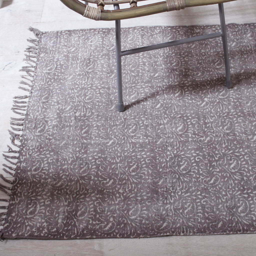 Print Patterned Cotton Fringe Rug By Lime Tree London