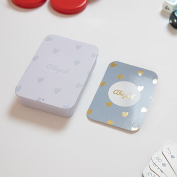 Personalised Foiled Hearts Name Playing Cards In A Tin, 2 of 8
