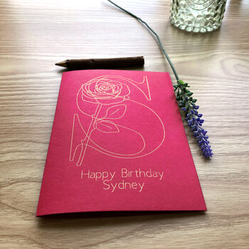 Personalised Initial Rose Flower Gold Foil Card, 6 of 12
