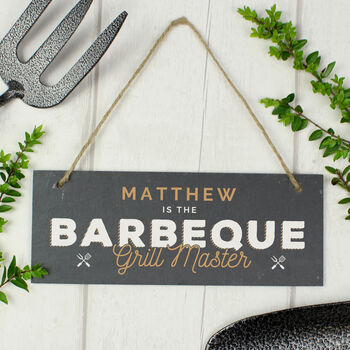 Personalised Barbeque Grill Master Slate Hanging Sign, 3 of 5