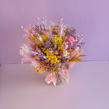 Pastel Dried Flower Bouquet Pink, Yellow And Purple, 6 of 7