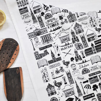 Oxford Illustrated Black And White Tea Towel, 6 of 7