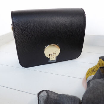 Small Black Leather Crossbody Handbag, Black Shoulder Bag, 5 of 12