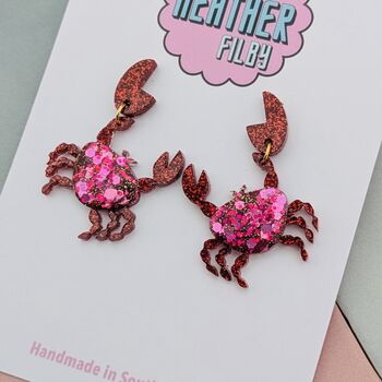Handmade Red Resin Crab Earrings – Sparkle And Shoreline Vibes, 3 of 4