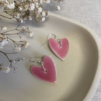 Bright Pink Statement Ceramic Heart Earrings, 2 of 8