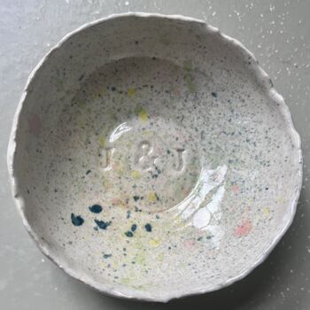 Personalised Pottery Wedding Gift Splatter Ring Dish, 8 of 9