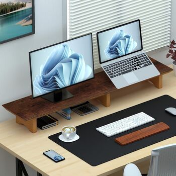 Dual Monitor Stand Solid Wood Computer Laptop Riser, 2 of 10