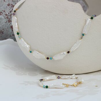 White Long Biwa Pearl And Colouful Gemstone Necklace, 11 of 11
