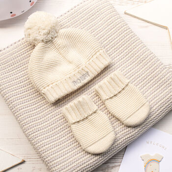 New Baby Bobble Hat And Mittens Set, 2 of 11