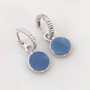 Circle Blue Opal October Birthstone Earrings, Silver, 4 of 5