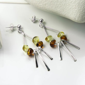 Sterling Silver Art Deco Amber Studs, 3 of 4