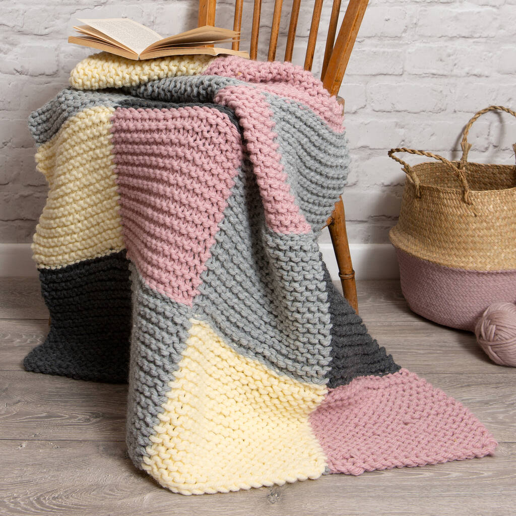 Beginners Chequered Blanket Knitting Kit, 1 of 6
