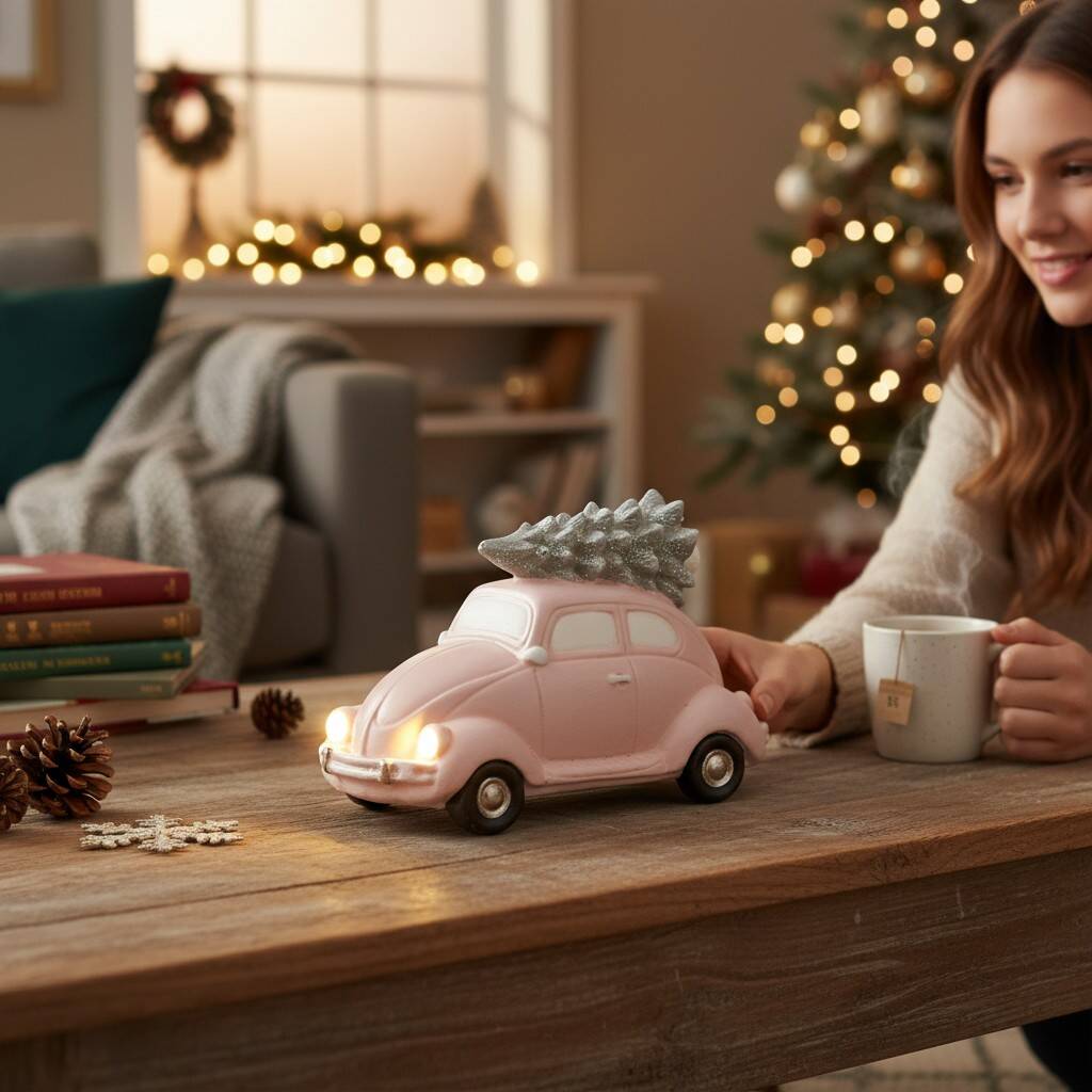 Blush Pink Light Up LED Christmas Tree Car Ornament, 1 of 4