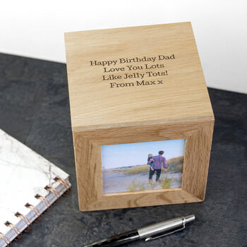 Personalised Oak Birthday Photo Cube Keepsake Box, 2 of 4