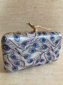 Purple Rectangular Digitally Printed Peacock Clutch, 4 of 10