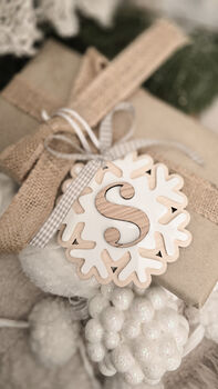 Personalised Initial Snowflake Ornament Or Stocking Tag, 7 of 7