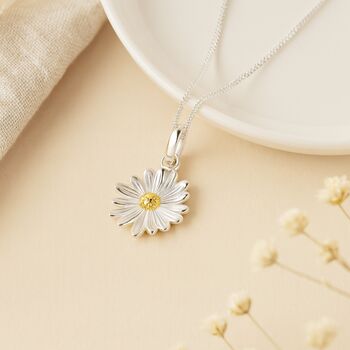 Personalised Sterling Silver Daisy Pendant April Birth Flower, 4 of 9