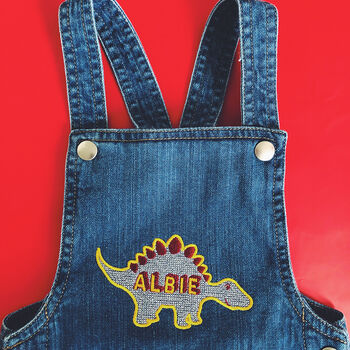 Personalised Dinosaur Embroidered Baby Dungarees, 6 of 6