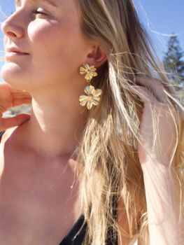 Flora Earrings 18k Gold Plated + Pearl Waterproof, 9 of 10