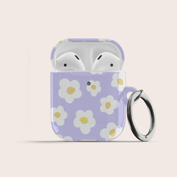 Purple Retro Flowers Air Pod Case With Keychain, 2 of 6