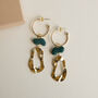 Groovy Brass Drop Hoop Earrings With Colourful Clay Charm, thumbnail 3 of 10