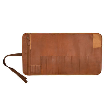 Personalised Brown Leather Knife Roll With Zip Pocket, 6 of 10