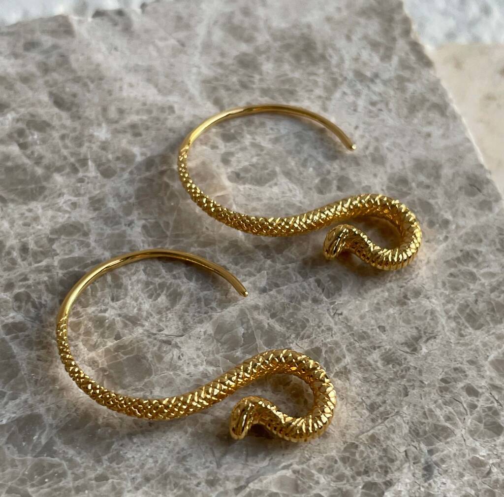 Sterling Silver Gold Cobra Hoop Earrings By Secret Halo