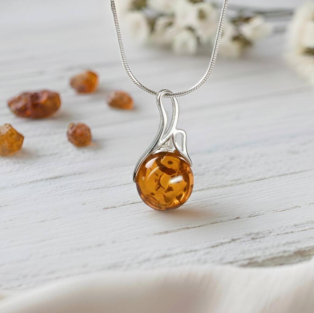 Handmade Oval Baltic Amber Silver Necklace Pendant, 1 of 3