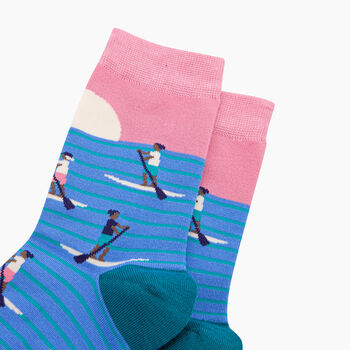 Sunset Paddle Boarding Bamboo Socks In Blue/Pink, 2 of 4