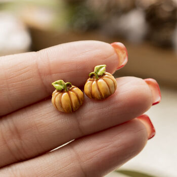 Enamel Pumpkin Stud Earrings, 2 of 5