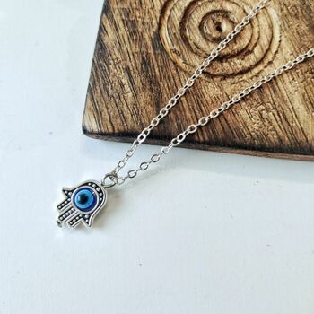 Hamsa Evil Eye Hand Drop Necklace And Earrings, 6 of 11
