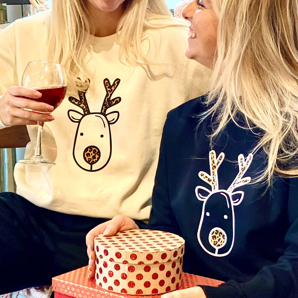 Personalised Leopard Print Rudolph Christmas Jumper, 1 of 6