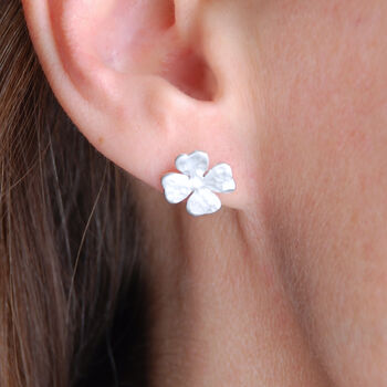 Hammered Silver Lucky Clover Leaf Stud Earrings, 3 of 5