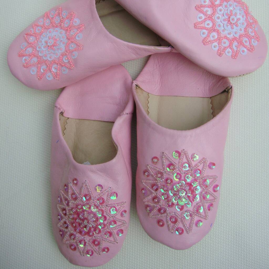 Girl's Handmade Leather Slippers With Sequins By Pink Bamboo