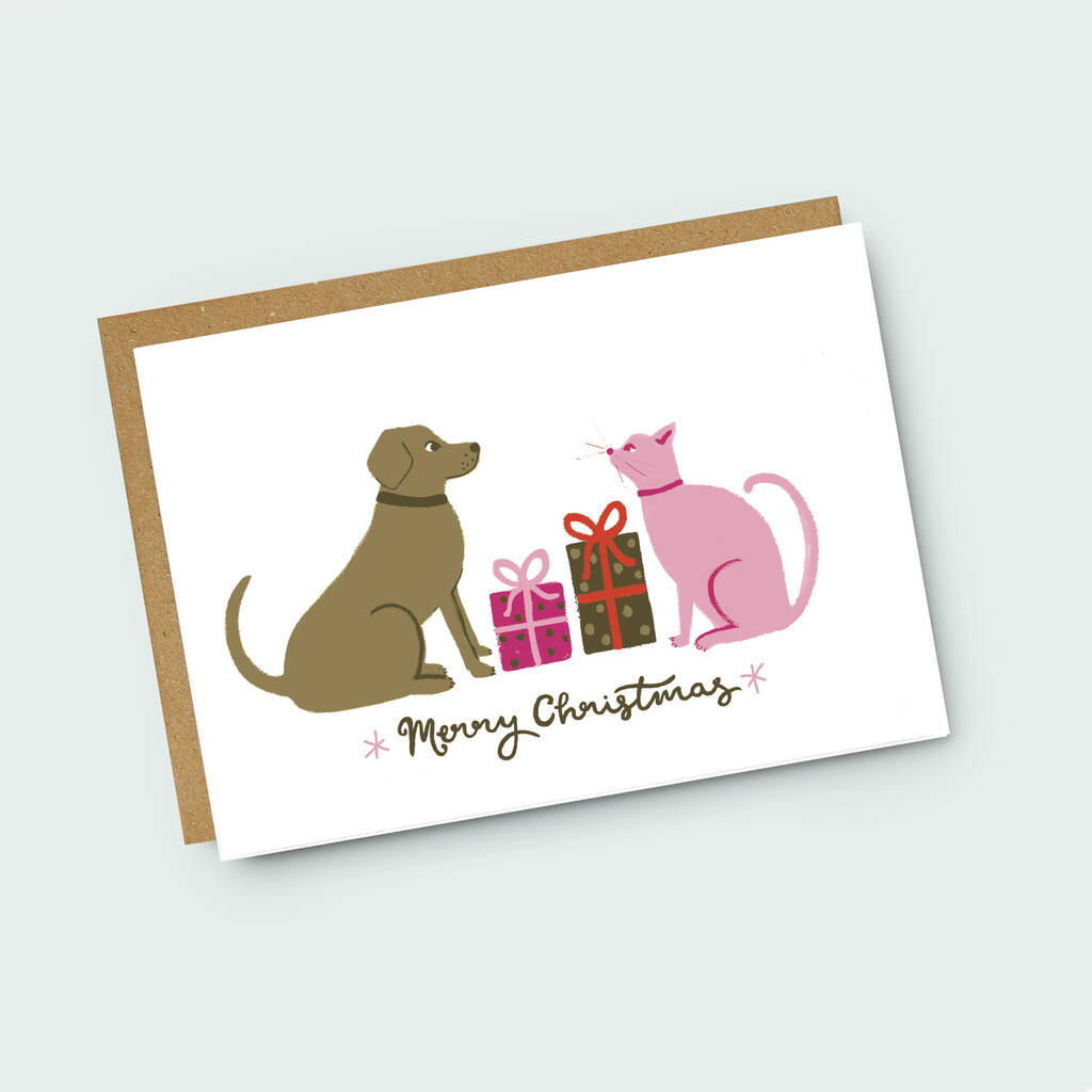 Cat And Dog Christmas Card By Jade Fisher