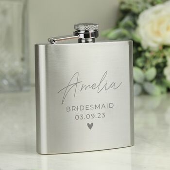 Personalised Wedding Party Engraved Stainless Steel Hip Flask, 2 of 5