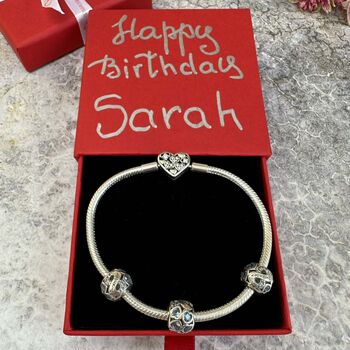 December Birthstone Charm Silver Bracelet Gift For Her, 6 of 8