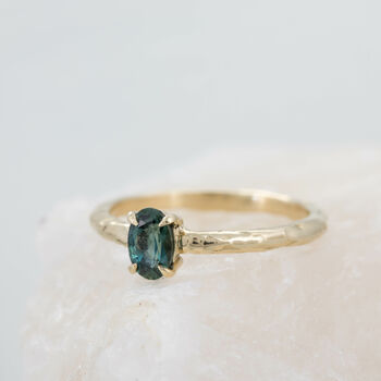 'Mae' Oval Teal Sapphire Solitaire Engagement Ring, 6 of 12