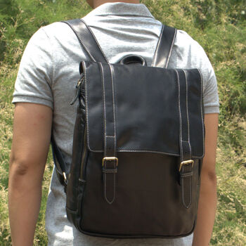 Black Genuine Leather Backpack With Straps Detail, 2 of 5