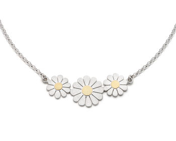Daisy Flowers Necklace In Solid Silver And 18ct Gold, 2 of 6