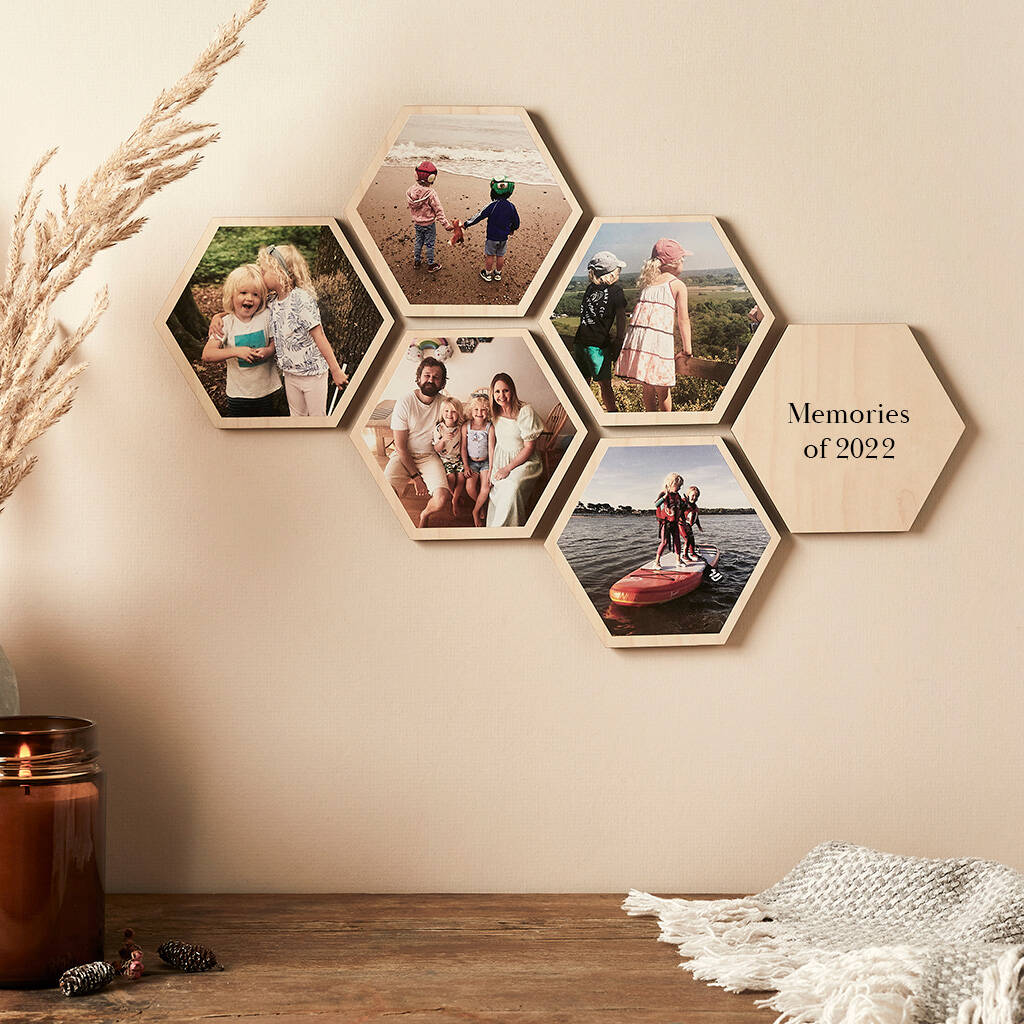 Personalised Photo Wooden Hexagon Wall Art Set, 1 of 5