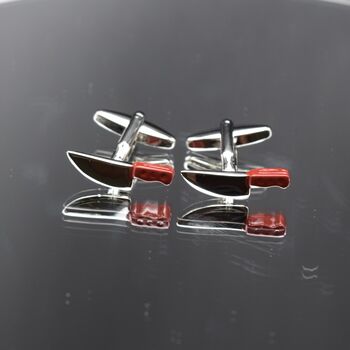 Chef’s Knife Cufflinks Silver And Red Kitchen Gift For Food Lovers And Chefs, 2 of 6