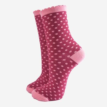Women's Glitter Socks Berry Pink Small Polka Dots, 2 of 5