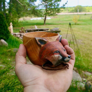 Red Fox Wooden Kuksa Cup Coffee Mug, 2 of 3