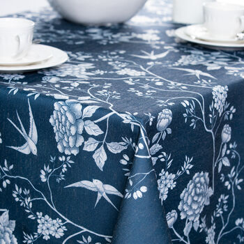 Luxury Linen Like Floral Tablecloth Cecylia Navy, 2 of 7